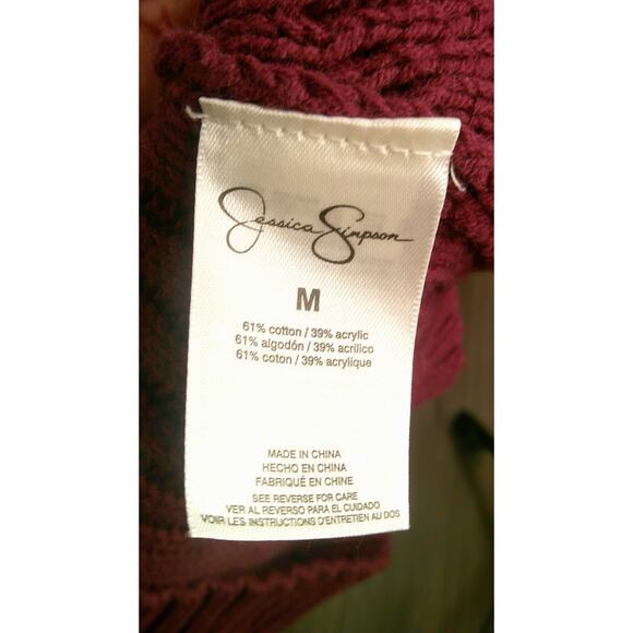 Jessica Simpson Posy Cold Shoulder Sweater Size S Maroon Tunic Length NWT - Picture 8 of 9